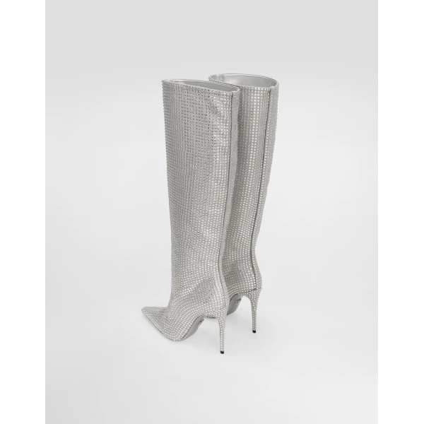 Grey Dolce & Gabbana Satin boots with fusible rhinestones, view 3 | Boots
