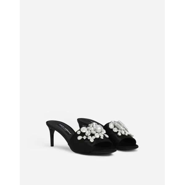Black Dolce & Gabbana Satin mules with embroidery, view 2 | Mules