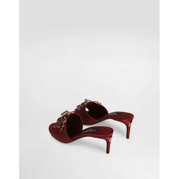 Red Dolce & Gabbana Satin mules with gemstone embellishment, view 3 | Mules