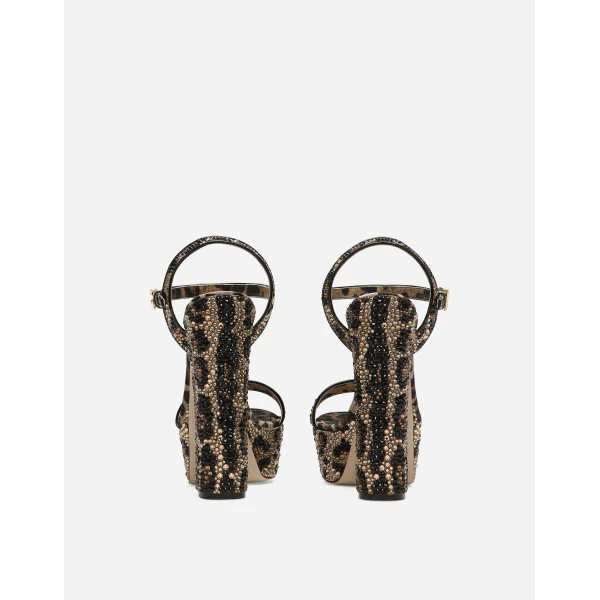 Animal Print Dolce & Gabbana Satin platform sandals with fusible rhinestones, view 3 | Sandals