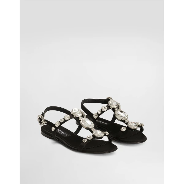 Black Dolce & Gabbana Satin sandals with gemstone embellishment, view 2 | Sandals
