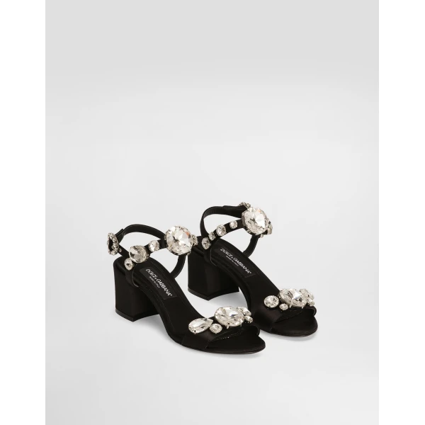 Black Dolce & Gabbana Satin sandals with gemstone embellishment, view 2 | Sandals