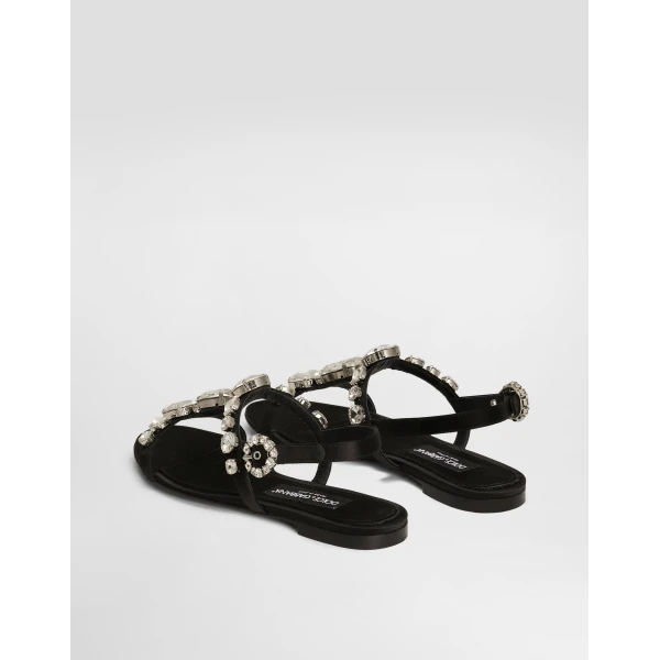 Black Dolce & Gabbana Satin sandals with gemstone embellishment, view 3 | Sandals
