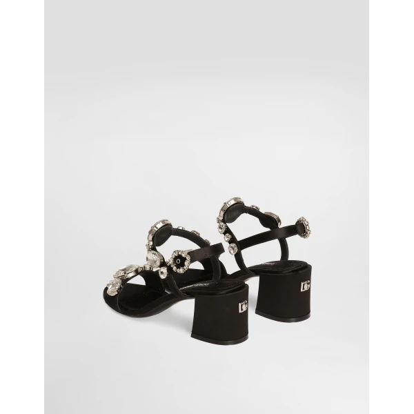 Black Dolce & Gabbana Satin sandals with gemstone embellishment, view 3 | Sandals