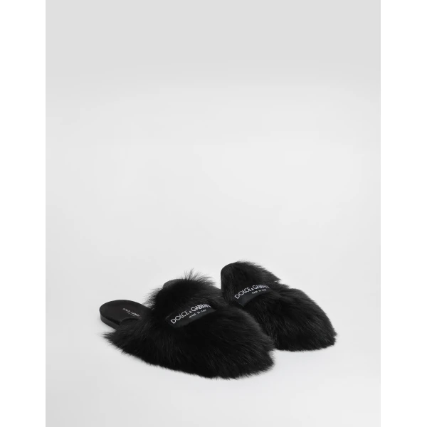 Black Dolce & Gabbana Shearling and suede slippers, view 2 | Mules