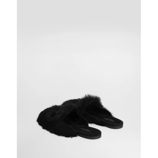 Black Dolce & Gabbana Shearling and suede slippers, view 3 | Mules