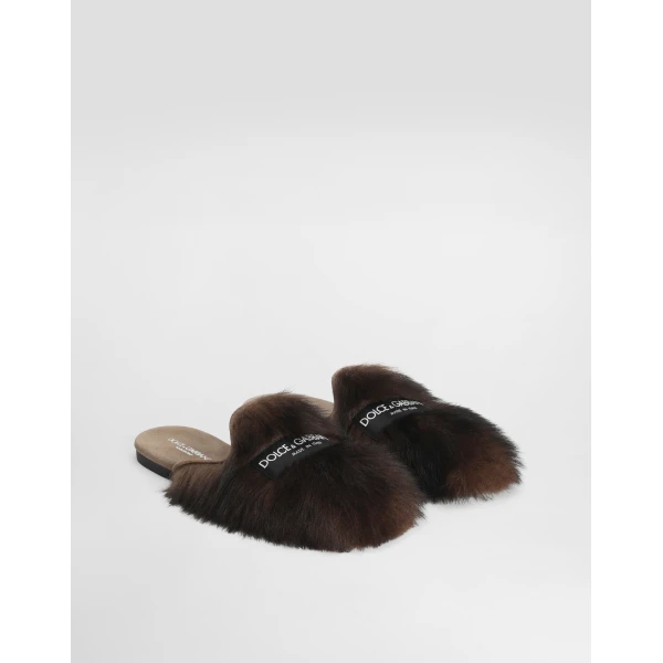 Brown Dolce & Gabbana Shearling and suede slippers, view 2 | Mules