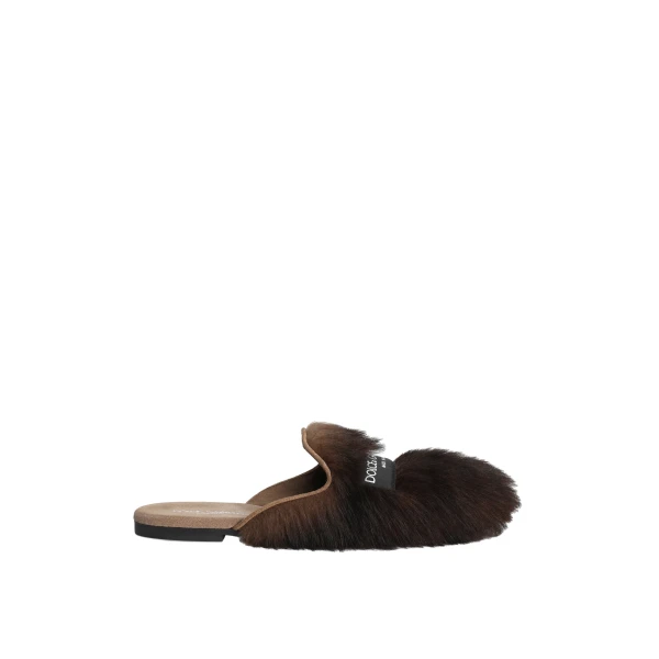 Brown Dolce & Gabbana Shearling and suede slippers | Mules