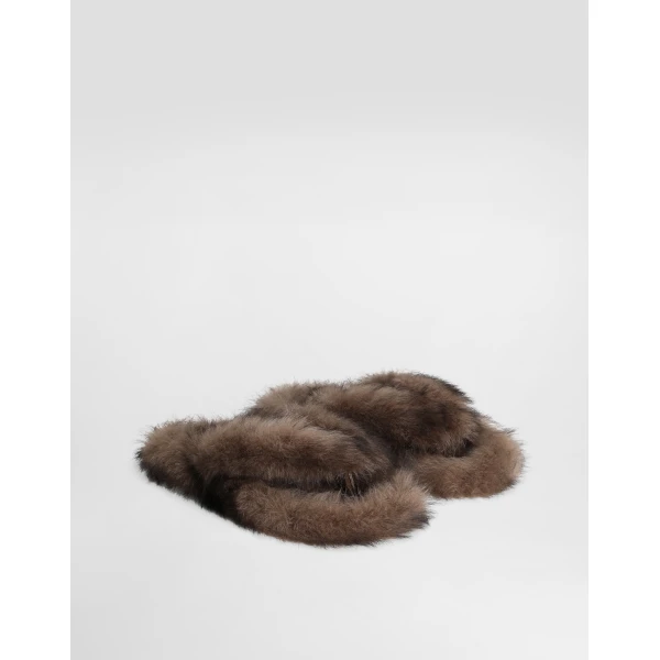 Brown Dolce & Gabbana Shearling flip-flops, view 2 | Flip Flops & Slides