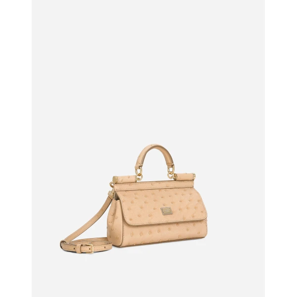 Beige Dolce & Gabbana Sicily Mini ostrich leather handbag, view 2 | Mini Bags
