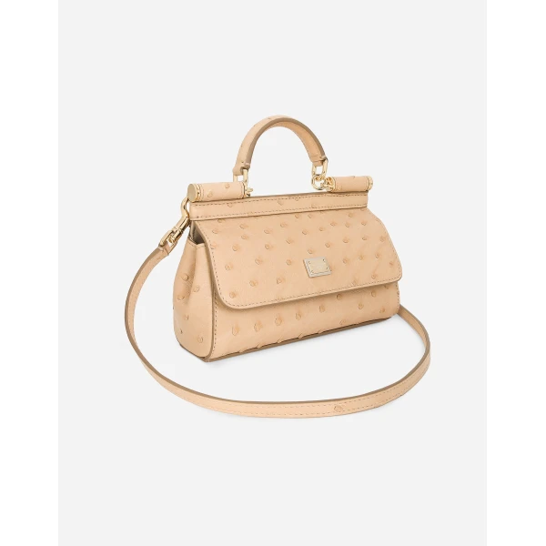 Beige Dolce & Gabbana Sicily Mini ostrich leather handbag, view 5 | Mini Bags