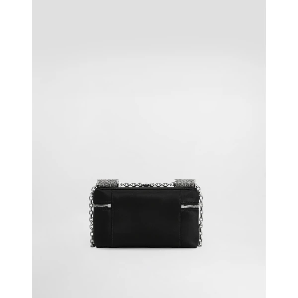 Black Dolce & Gabbana Sicily medium satin and pavé tubes shoulder bag, view 4 | Shoulder & Crossbody Bags