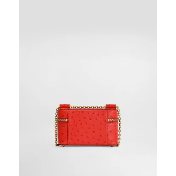 Red Dolce & Gabbana Sicily small shoulder bag in polished ostrich leather, view 4 | Shoulder & Crossbody Bags