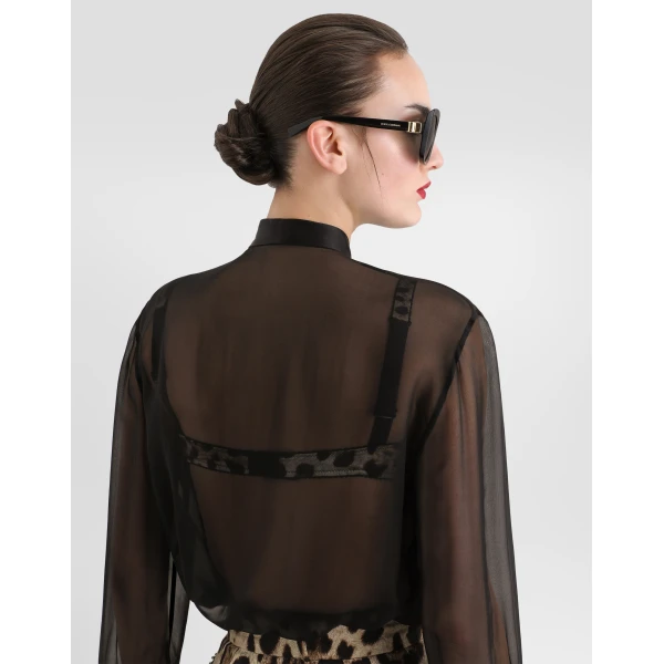 Black Dolce & Gabbana Silk chiffon shirt with pussy-bow, view 5 | Shirts