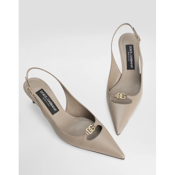 Beige Dolce & Gabbana Silk-effect nappa leather slingback, view 4 | Heels