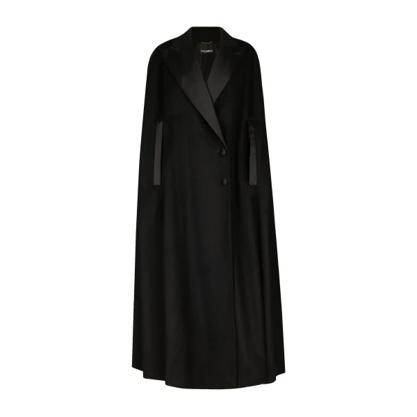 Single-breasted wool and cashmere cape