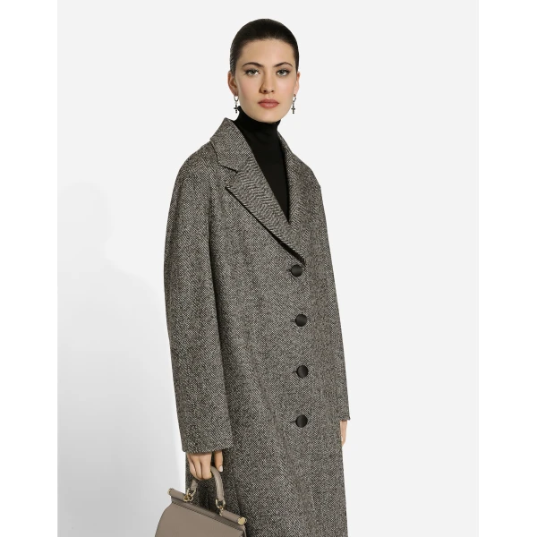 Multicolour Dolce & Gabbana Single-breasted wool herringbone coat, view 4 | Wool Coat