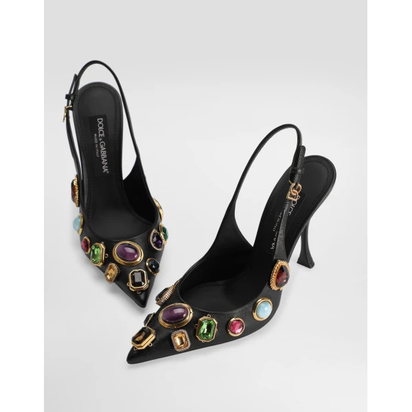 Multicolour Dolce & Gabbana Slingback with stone embroidery, view 4 | Heels