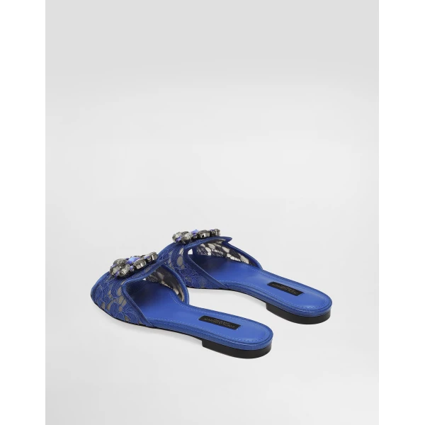 Blue Dolce & Gabbana Slippers in lace with crystals, view 3 | Flip Flops & Slides