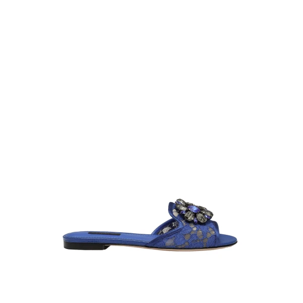 Blue Dolce & Gabbana Slippers in lace with crystals | Flip Flops & Slides