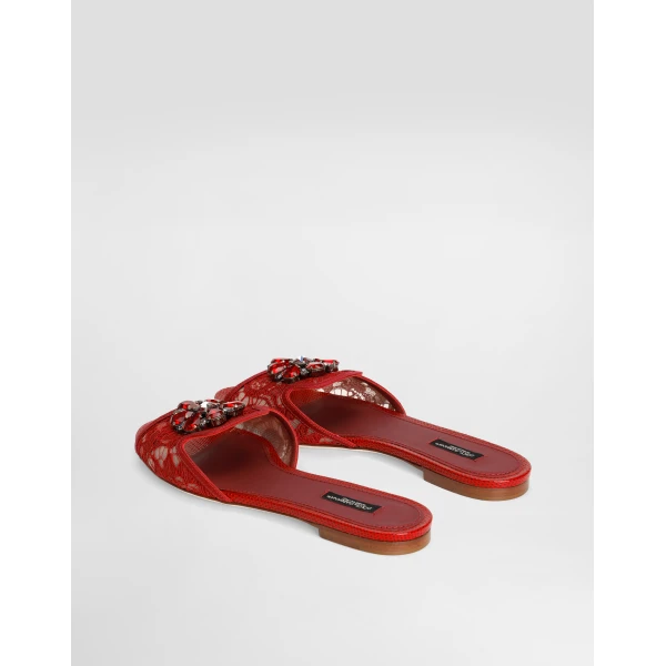 Dark Red Dolce & Gabbana Slippers in lace with crystals, view 3 | Flip Flops & Slides