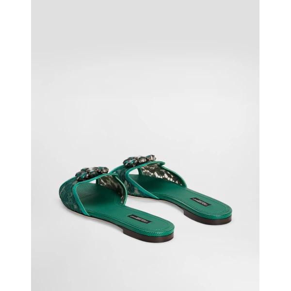 Green Dolce & Gabbana Slippers in lace with crystals, view 3 | Flip Flops & Slides