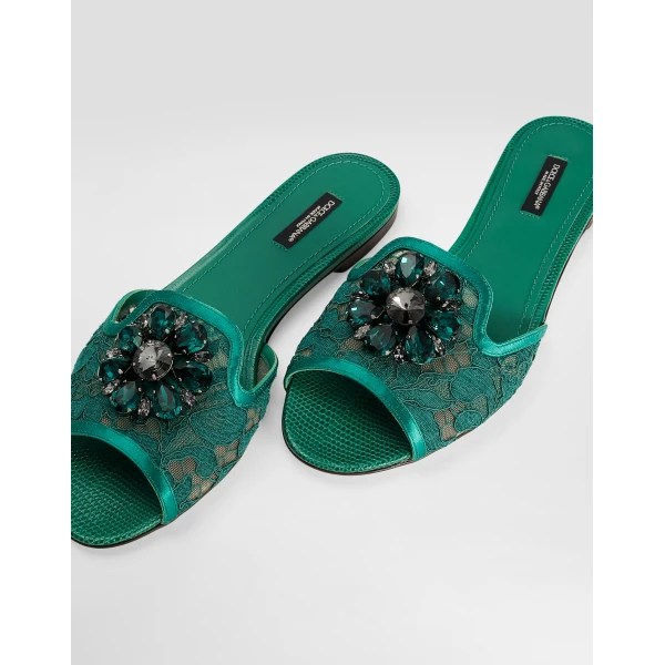 Green Dolce & Gabbana Slippers in lace with crystals, view 4 | Flip Flops & Slides