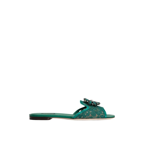 Green Dolce & Gabbana Slippers in lace with crystals | Flip Flops & Slides