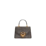 Silver Dolce & Gabbana Small Devotion bag in mordore nappa leather with rhinestone detailing | Shoulder & Crossbody Bags