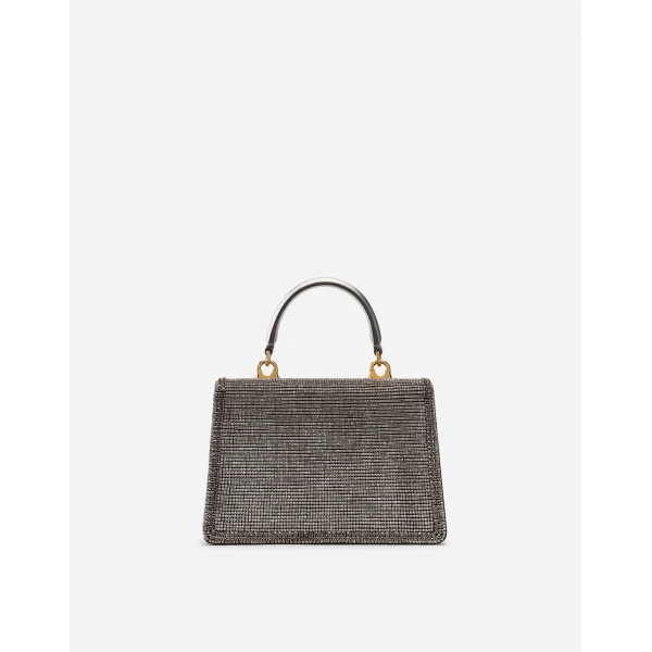 Silver Dolce & Gabbana Small Devotion bag in mordore nappa leather with rhinestone detailing, view 3 | Shoulder & Crossbody Bags