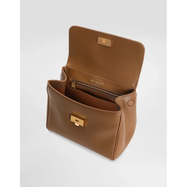 Brown Dolce & Gabbana Small My Sicily handbag in plongé calfskin, view 5 | Totes & Top-Handle Bags