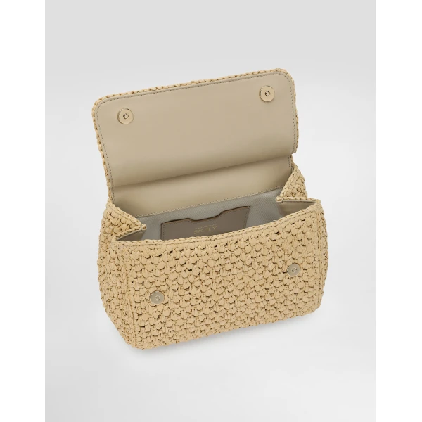 Neutral Dolce & Gabbana Small Sicily handbag in crochet raffia, view 4 | Totes & Top-Handle Bags