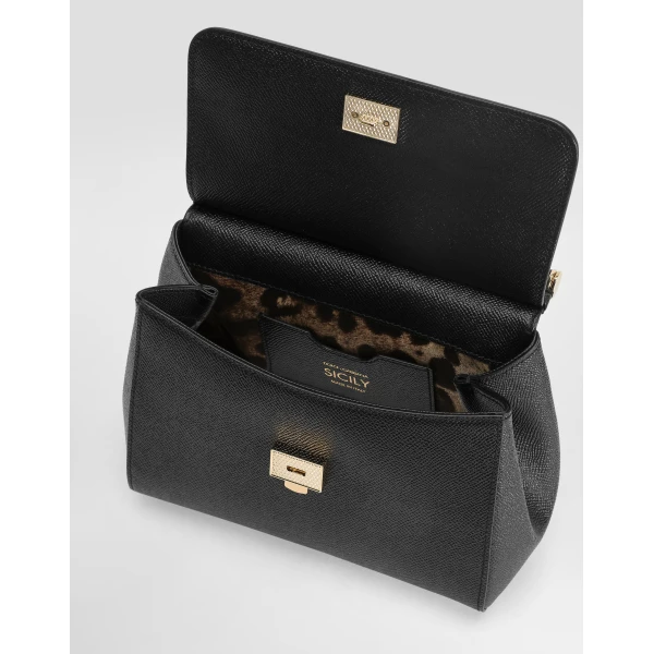 Black Dolce & Gabbana Small Sicily handbag in dauphine calfskin, view 5 | Totes & Top-Handle Bags