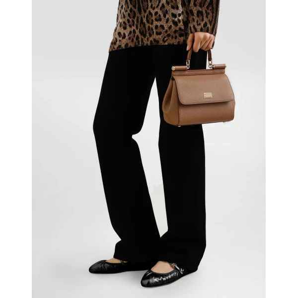 Brown Dolce & Gabbana Small Sicily handbag in dauphine calfskin, view 2 | Totes & Top-Handle Bags