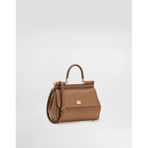 Brown Dolce & Gabbana Small Sicily handbag in dauphine calfskin, view 3 | Totes & Top-Handle Bags