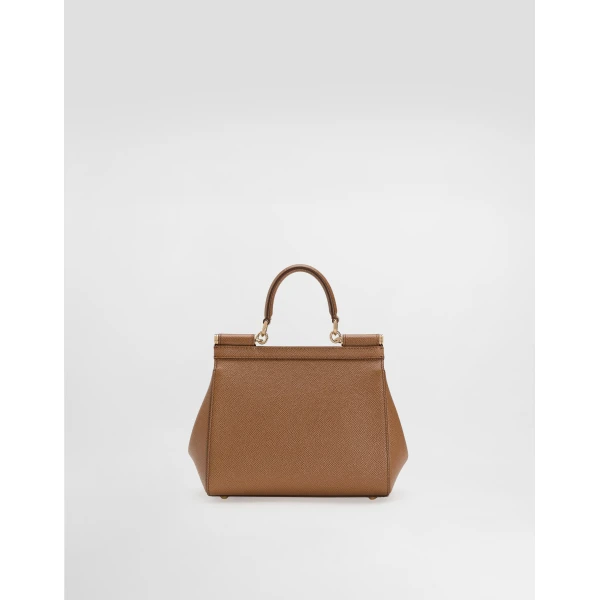 Brown Dolce & Gabbana Small Sicily handbag in dauphine calfskin, view 4 | Totes & Top-Handle Bags