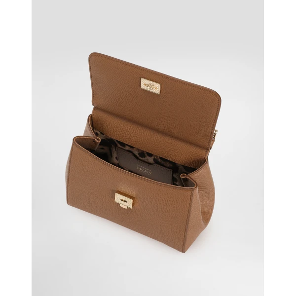 Brown Dolce & Gabbana Small Sicily handbag in dauphine calfskin, view 5 | Totes & Top-Handle Bags