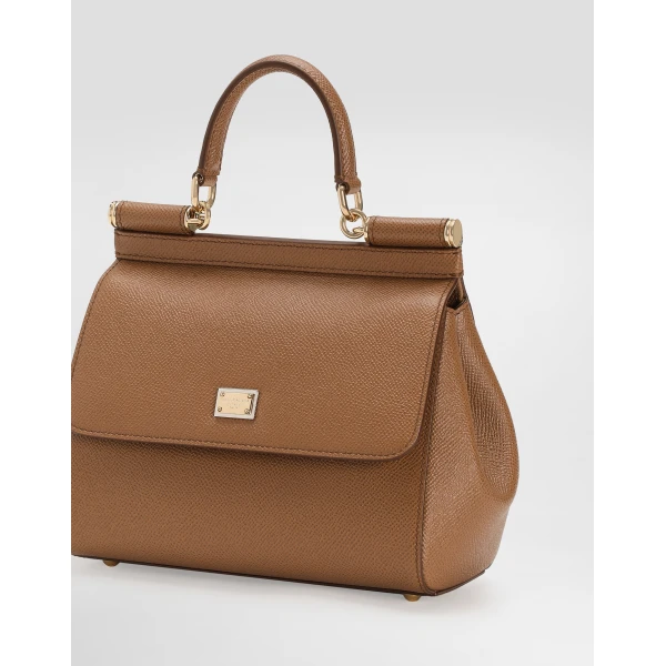 Brown Dolce & Gabbana Small Sicily handbag in dauphine calfskin, view 6 | Totes & Top-Handle Bags