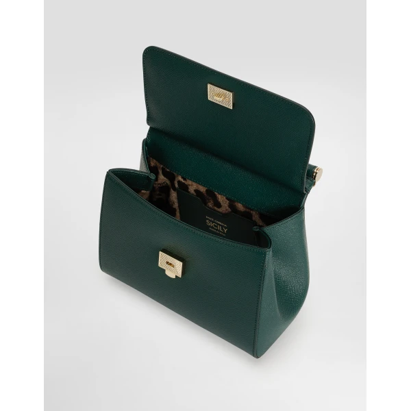 Green Dolce & Gabbana Small Sicily handbag in dauphine calfskin, view 5 | Totes & Top-Handle Bags