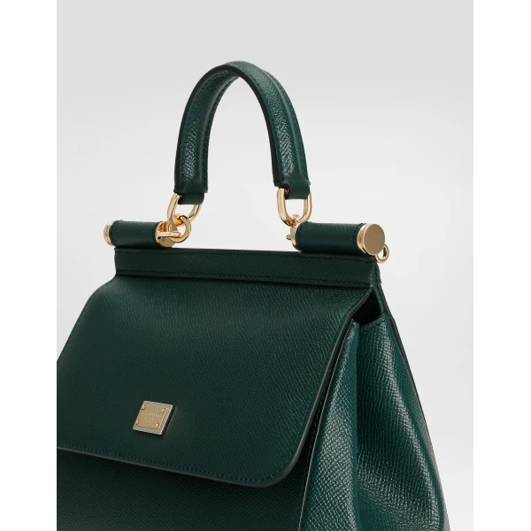 Green Dolce & Gabbana Small Sicily handbag in dauphine calfskin, view 6 | Totes & Top-Handle Bags