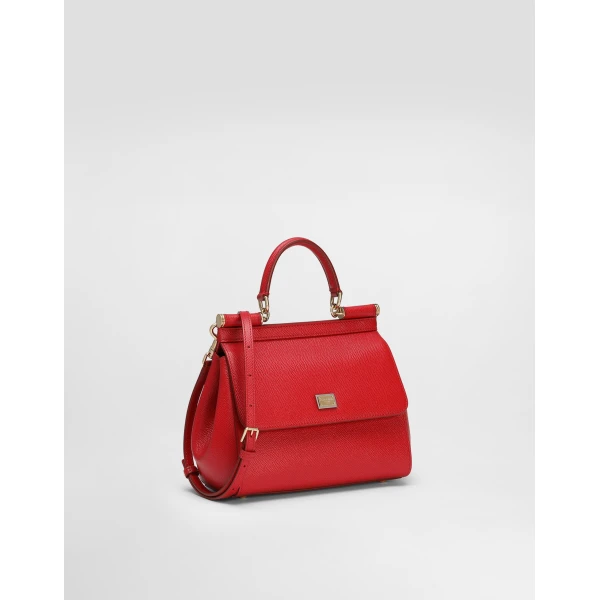 Red Dolce & Gabbana Small Sicily handbag in dauphine calfskin, view 3 | Totes & Top-Handle Bags