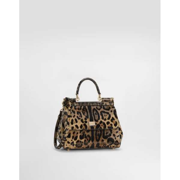 Print Dolce & Gabbana Small Sicily handbag in leo-print polished calfskin, view 2 | Totes & Top-Handle Bags