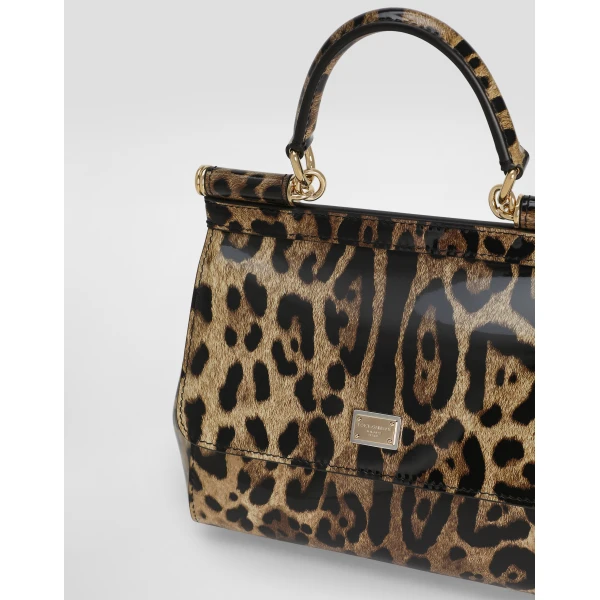 Print Dolce & Gabbana Small Sicily handbag in leo-print polished calfskin, view 5 | Totes & Top-Handle Bags