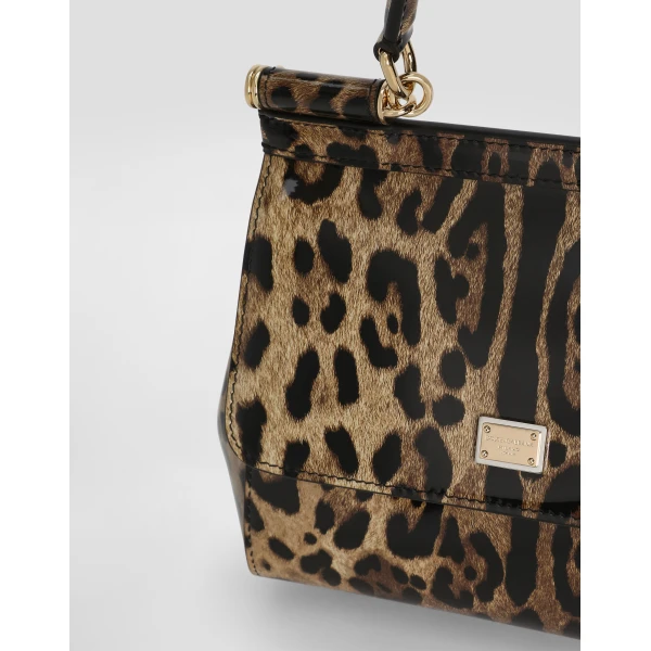 Print Dolce & Gabbana Small Sicily handbag in leo-print polished calfskin, view 6 | Totes & Top-Handle Bags