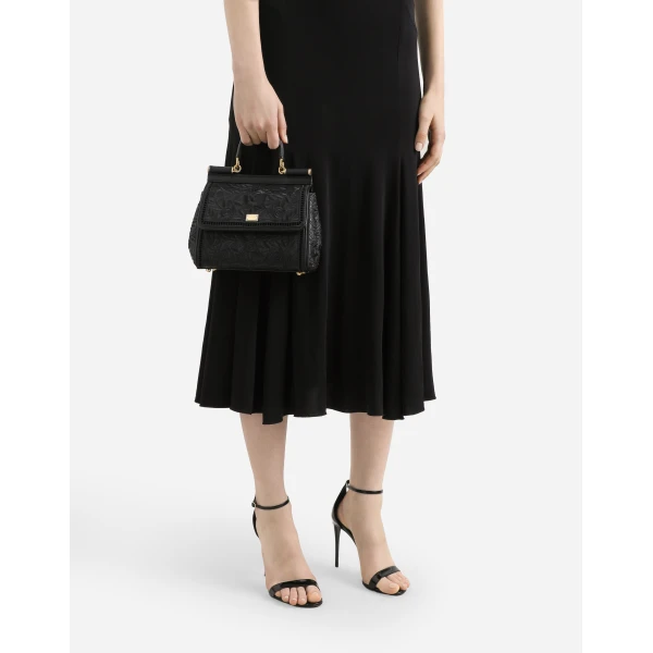 Black Dolce & Gabbana Small Sicily handbag in plongé nappa calfskin, view 2 | Totes & Top-Handle Bags