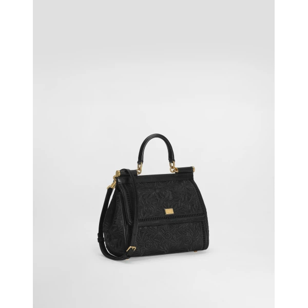 Black Dolce & Gabbana Small Sicily handbag in plongé nappa calfskin, view 3 | Totes & Top-Handle Bags
