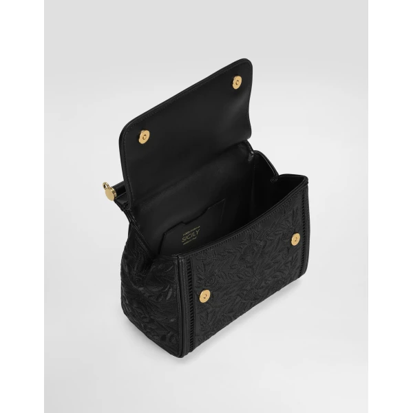 Black Dolce & Gabbana Small Sicily handbag in plongé nappa calfskin, view 5 | Totes & Top-Handle Bags