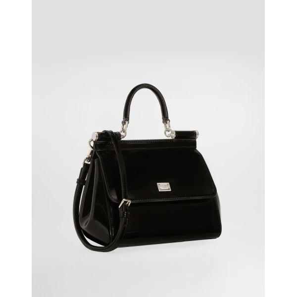 Black Dolce & Gabbana Small Sicily handbag in polished calfskin, view 3 | Shoulder & Crossbody Bags