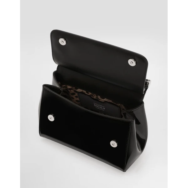 Black Dolce & Gabbana Small Sicily handbag in polished calfskin, view 5 | Shoulder & Crossbody Bags