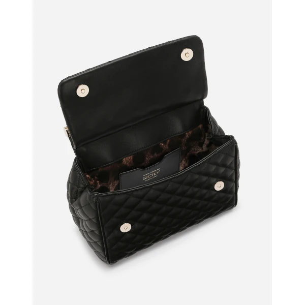 Black Dolce & Gabbana Small Sicily handbag in quilted nappa, view 5 | Totes & Top-Handle Bags